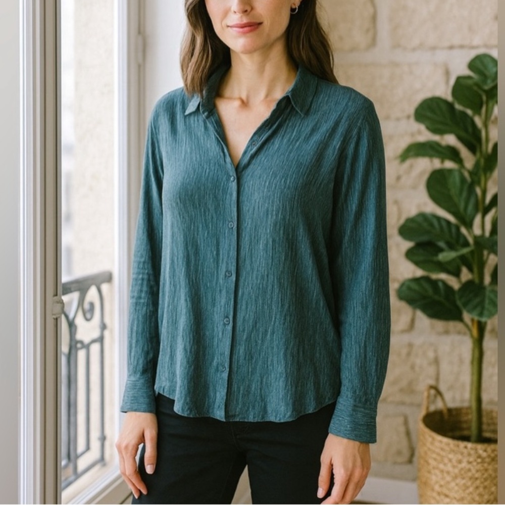 Anthropologie Bailey 44 Button Down Crinkle Top S Teal